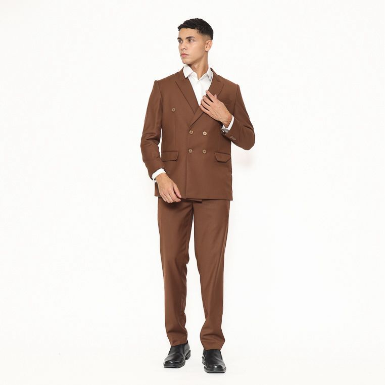 Setelan Jas Double Breasted Doff Polos Slim Fit Pria Formal & Casual - YUNG