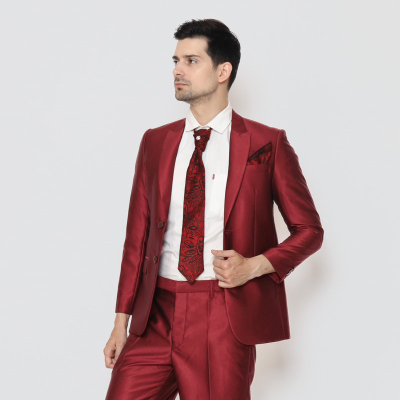 Jas Pria Pengantin Formal Setelan Polos Semi Wool - YUNG