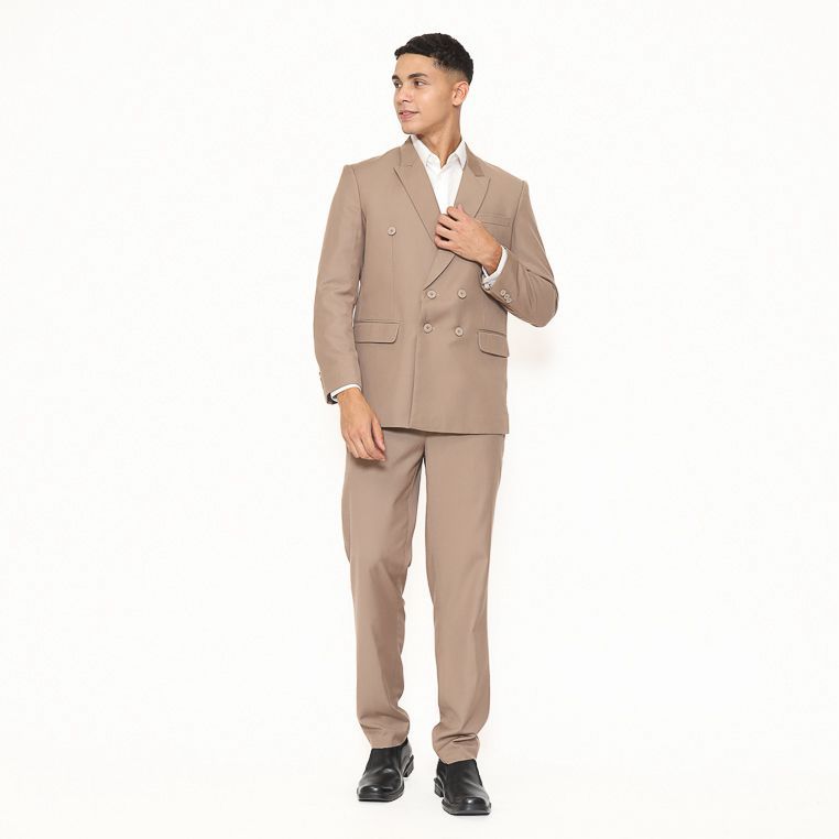 Setelan Jas Double Breasted Doff Polos Slim Fit Pria Formal & Casual - YUNG
