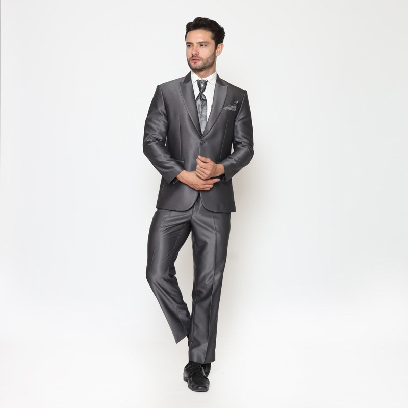Jas Pria Pengantin Formal Setelan Polos Semi Wool - YUNG