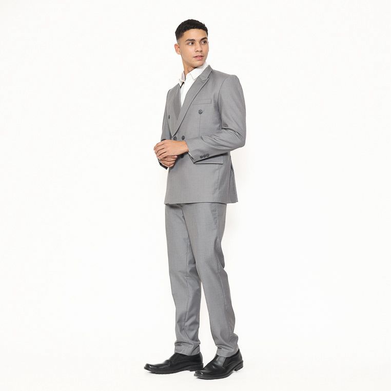 Setelan Jas Double Breasted Doff Polos Slim Fit Pria Formal & Casual - YUNG