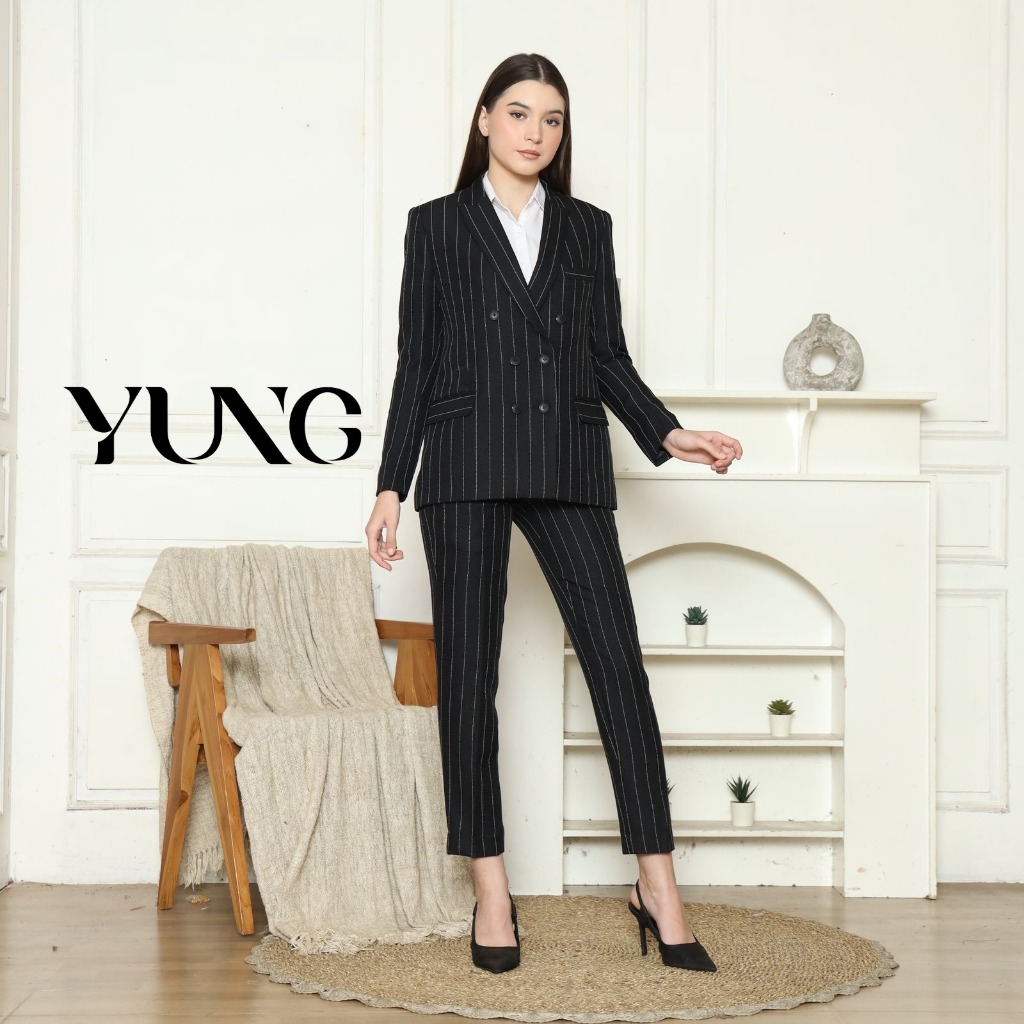 RUBY BASIC STRIPE BLAZER - Blazer One Set - Setelan Blazer Wanita Formal Casual - Women Suit
