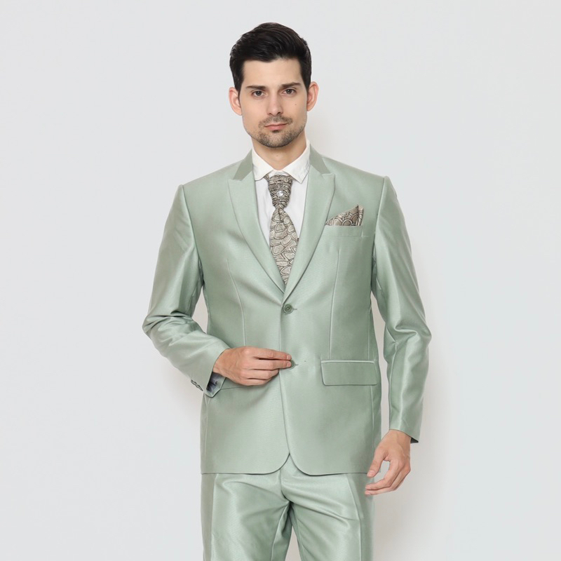Jas Pria Pengantin Formal Setelan Polos Semi Wool - YUNG