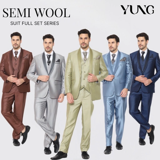 Image of Full Set Jas Pria Pengantin Formal Setelan Semi Wool Full Jas + Rompi + Dasi & Cover - YUNG