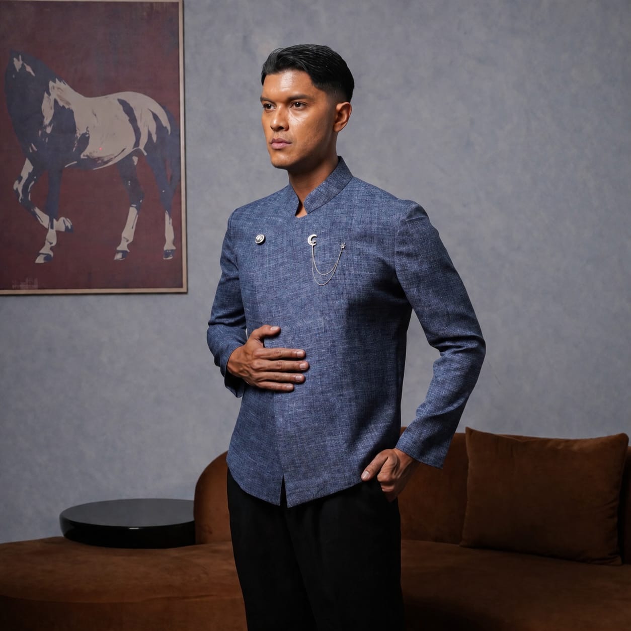 Beskap Shanghai Semiwool Motif Serat Strataraja - YUNG