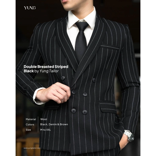Image of Setelan Jas Double Breasted Semiwool Stretch Stripe - YUNG