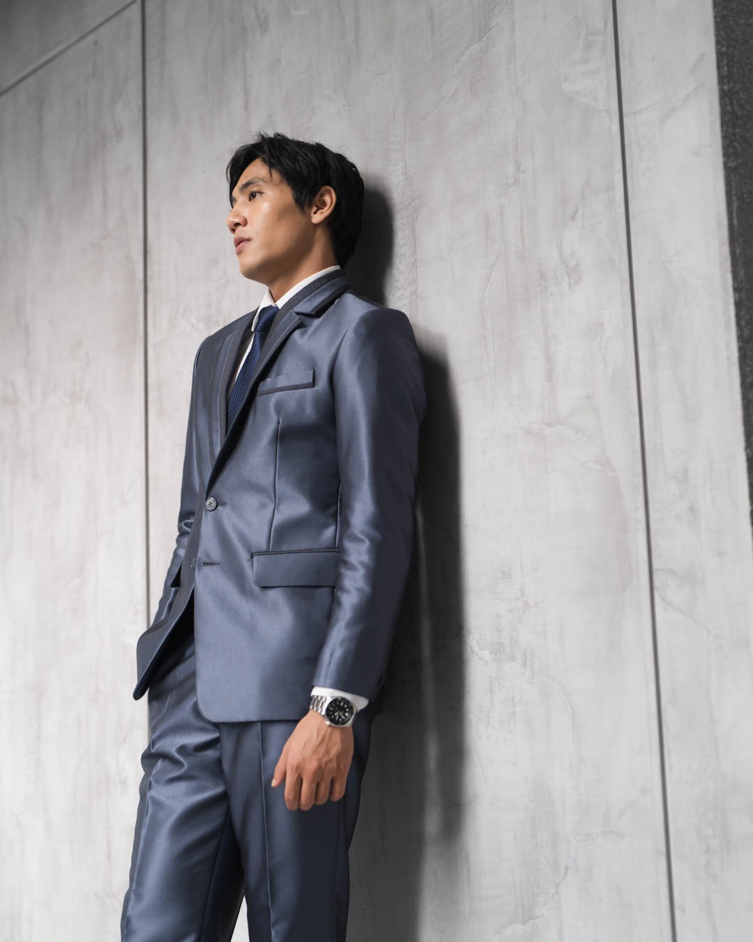 Jas Pria Pengantin Formal Setelan Semi Wool Glossy Blazer Wedding- YUNG