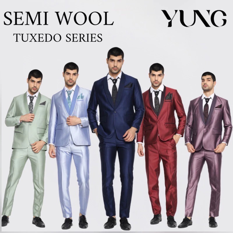 YUNG TAILOR - Jas Pria Pengantin Formal Setelan Tuxedo Semi Wool Glossy