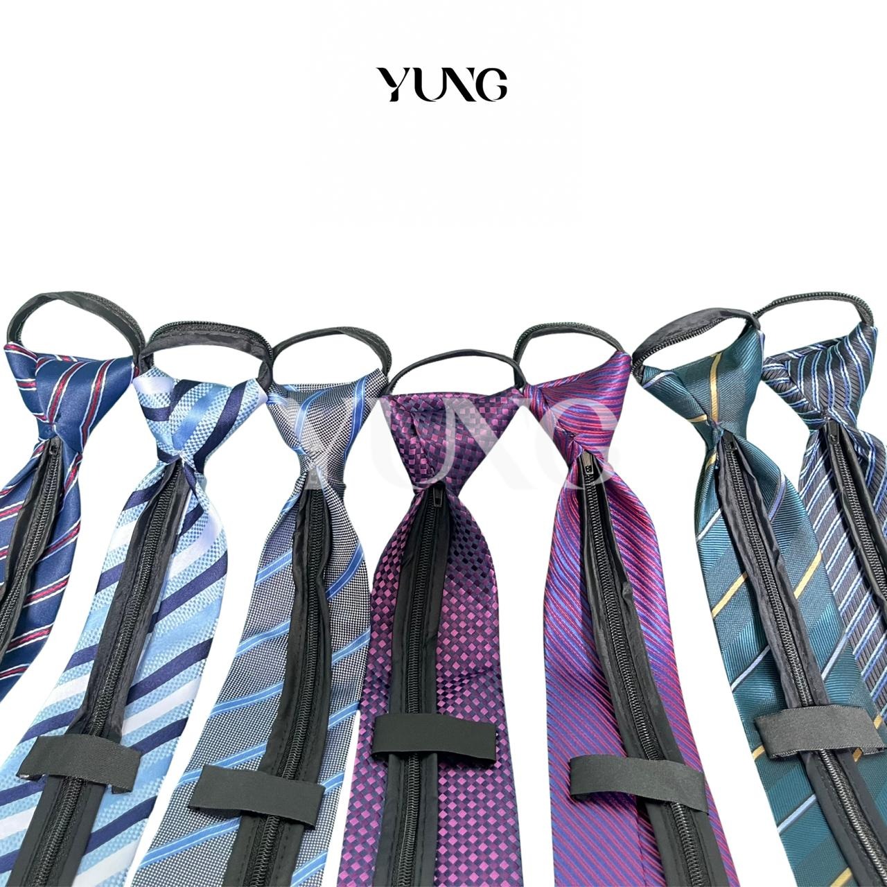 YUNG Dasi Instan Wedding Dasi Resleting Motif Polos Garis-Garis - 8m x 48cm