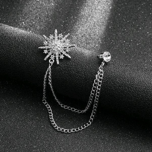 Bros Pin Rantai Jas Rumbai Design Bintang Snowflek untuk Pria