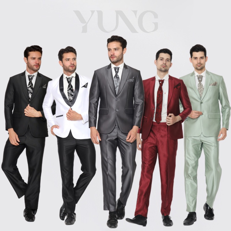 Jas Pria Pengantin Formal Setelan Polos Semi Wool - YUNG