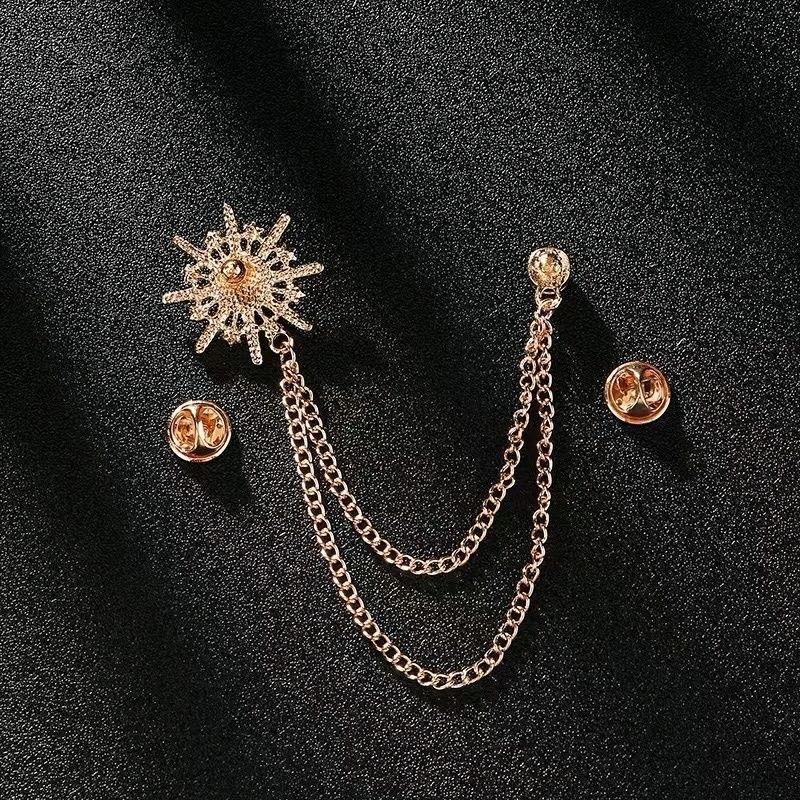Bros Pin Rantai Jas Rumbai Design Bintang Snowflek untuk Pria