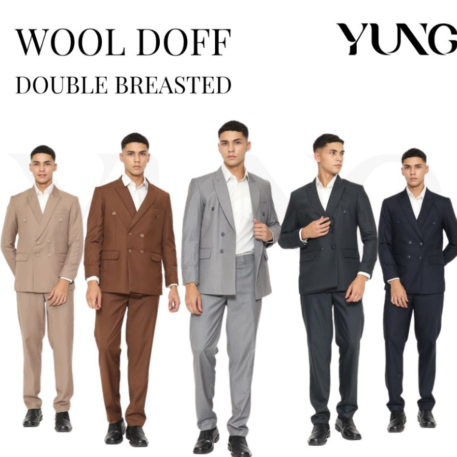 Setelan Jas Double Breasted Doff Polos Slim Fit Pria Formal & Casual - YUNG