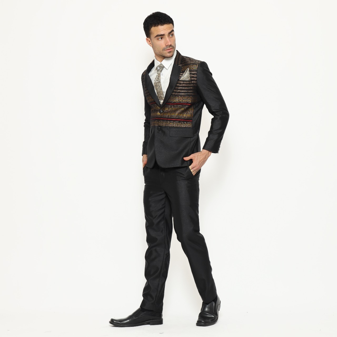 Jas Pria Pengantin Formal Setelan Ulos Semi Wool Glossy + Dasi & Cover - YUNG
