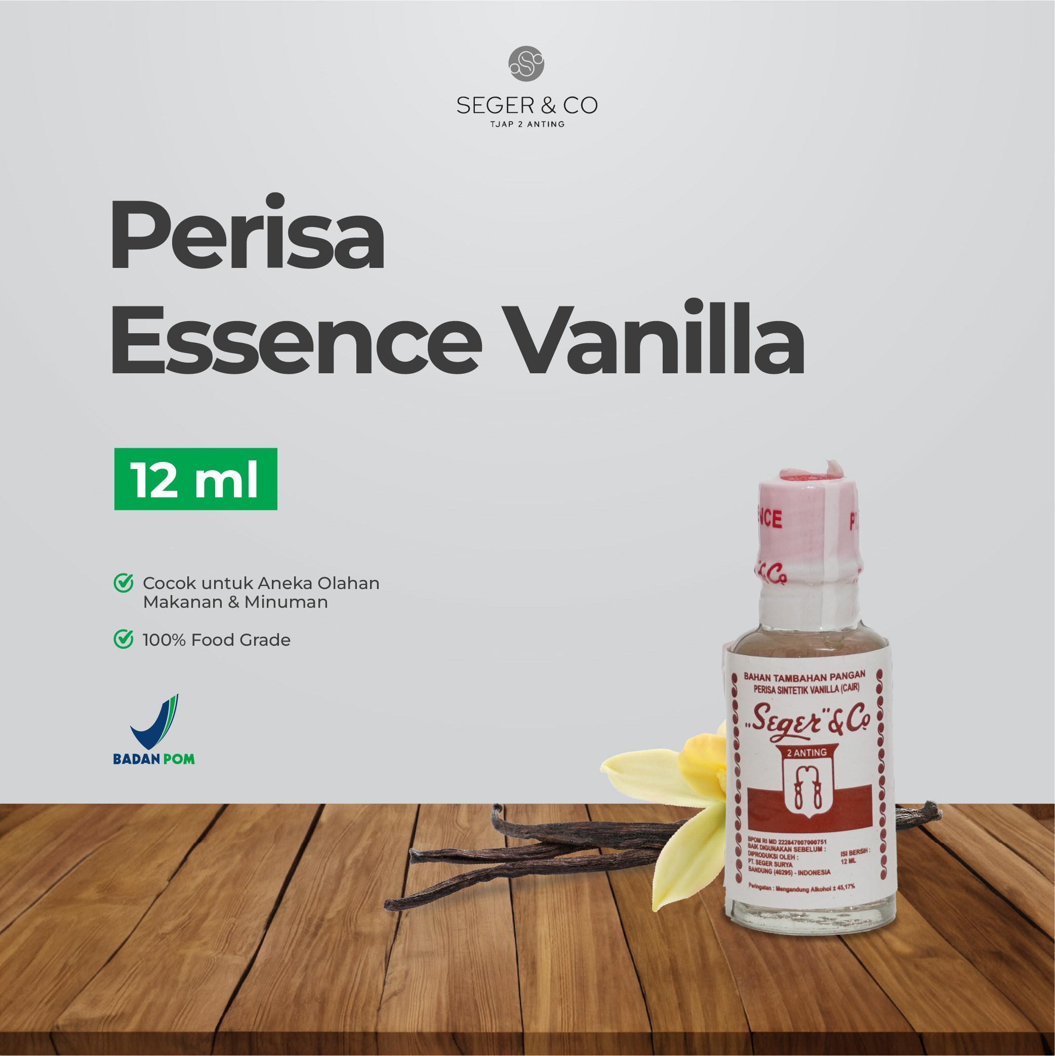 Seger & Co Vanila Cair Essence Pasta Perisa Makanan 12ml Food Flavors Bahan Tambahan pangan
