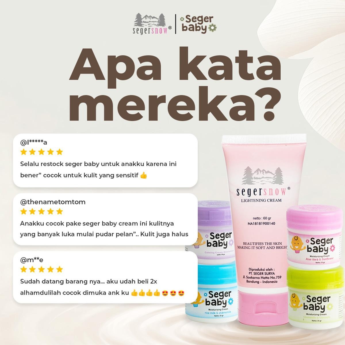 Seger Snow & Seger Baby Paket Perawatan Ibu & Anak | Mencerahkan dan Melembabkan Wajah | Meratakan Warna Kulit | Skincare Anak