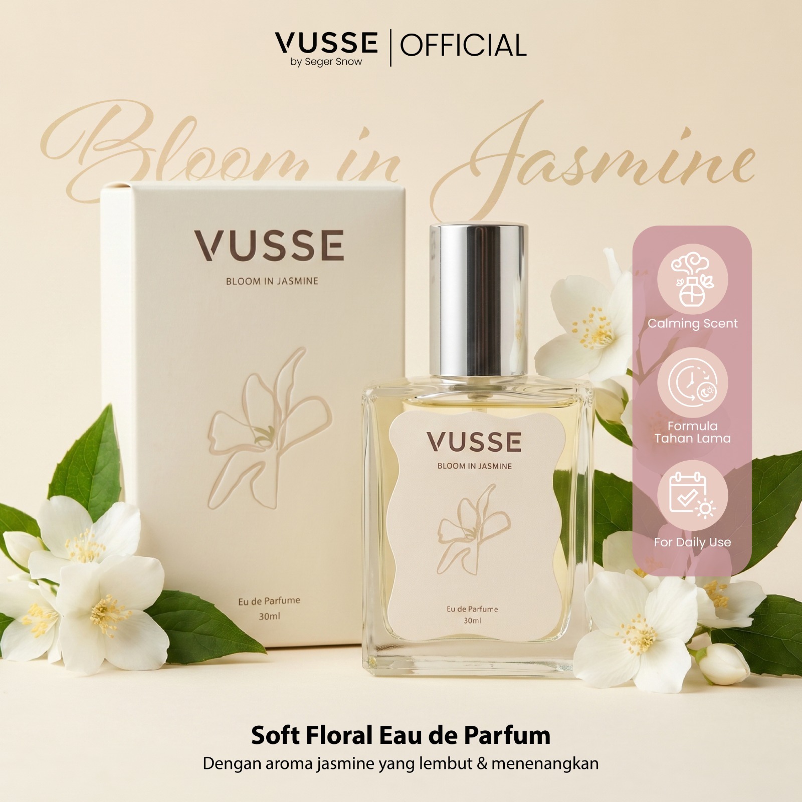 Vusse by Seger Snow Bloom in Jasmine Eau De Parfum | Parfum Jasmine Tahan Lama, Fresh, Ringan, dan Nyaman Digunakan Sehari-hari