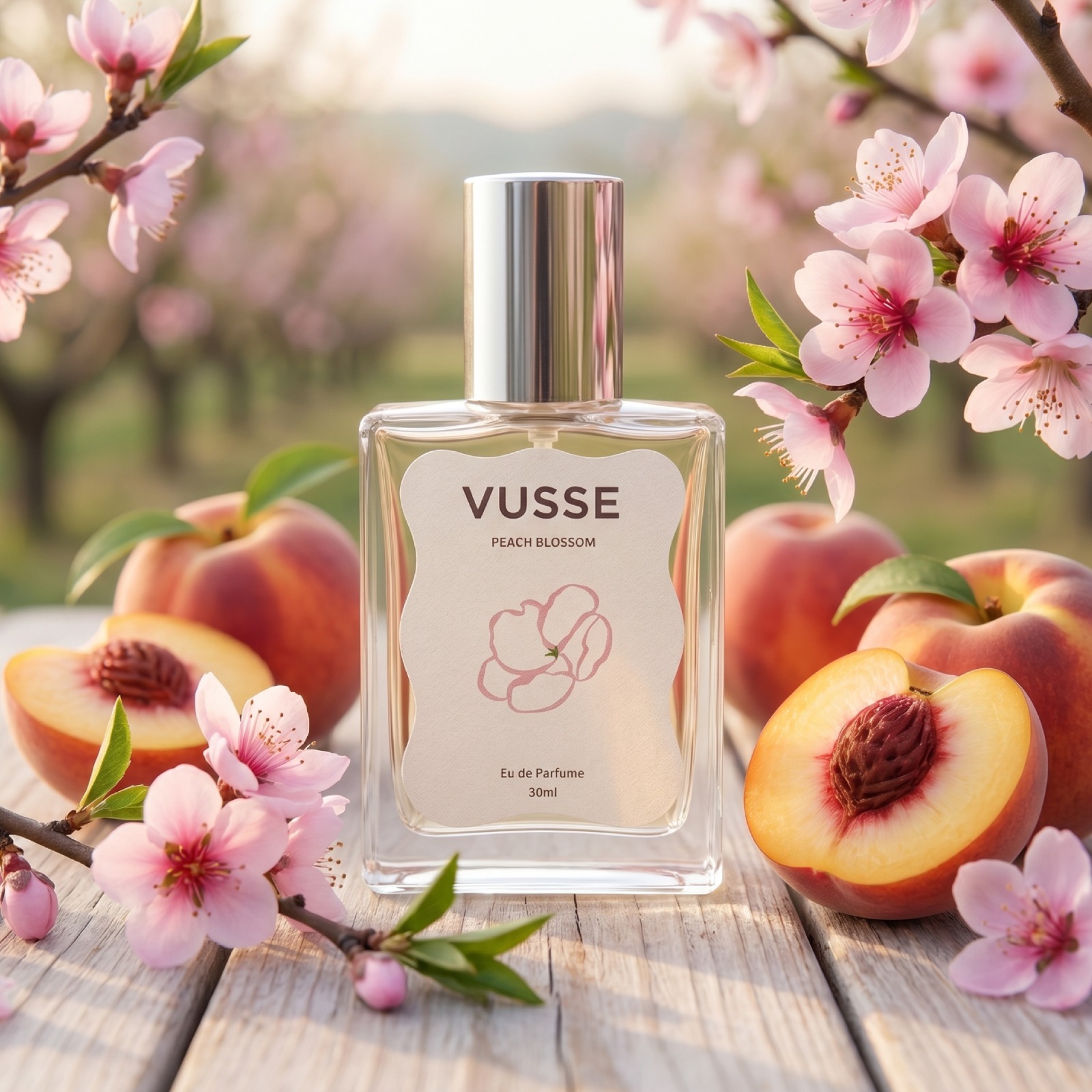 Vusse by Seger Snow Peach Blossom Eau De Parfum | Parfum Fruity Floral Tahan Lama Fresh Ringan Nyaman Digunakan Sehari-hari dengan Aroma Jasmine Ylang-Ylang Orange Blossom Rose Musk Sandalwood Vanilla - Elegan