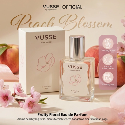 Image of Vusse by Seger Snow Peach Blossom Eau De Parfum | Parfum Fruity Floral Tahan Lama Fresh Ringan Nyaman Digunakan Sehari-hari dengan Aroma Jasmine Ylang-Ylang Orange Blossom Rose Musk Sandalwood Vanilla - Elegan