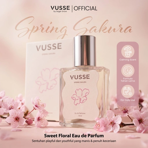 Image of Vusse by Seger Snow Spring Sakura Eau De Parfum Parfum Floral Fresh Tahan Lama Ringan Nyaman Digunakan Sehari-hari Aroma Bunga Elegan