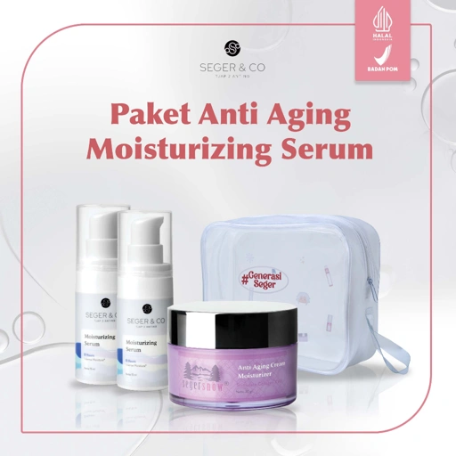 Image of Seger Snow Bundling Moisturizing Serum 15ml 2 Pcs & Anti Aging Cream 30gr Pelembab Wajah Gratis Pouch