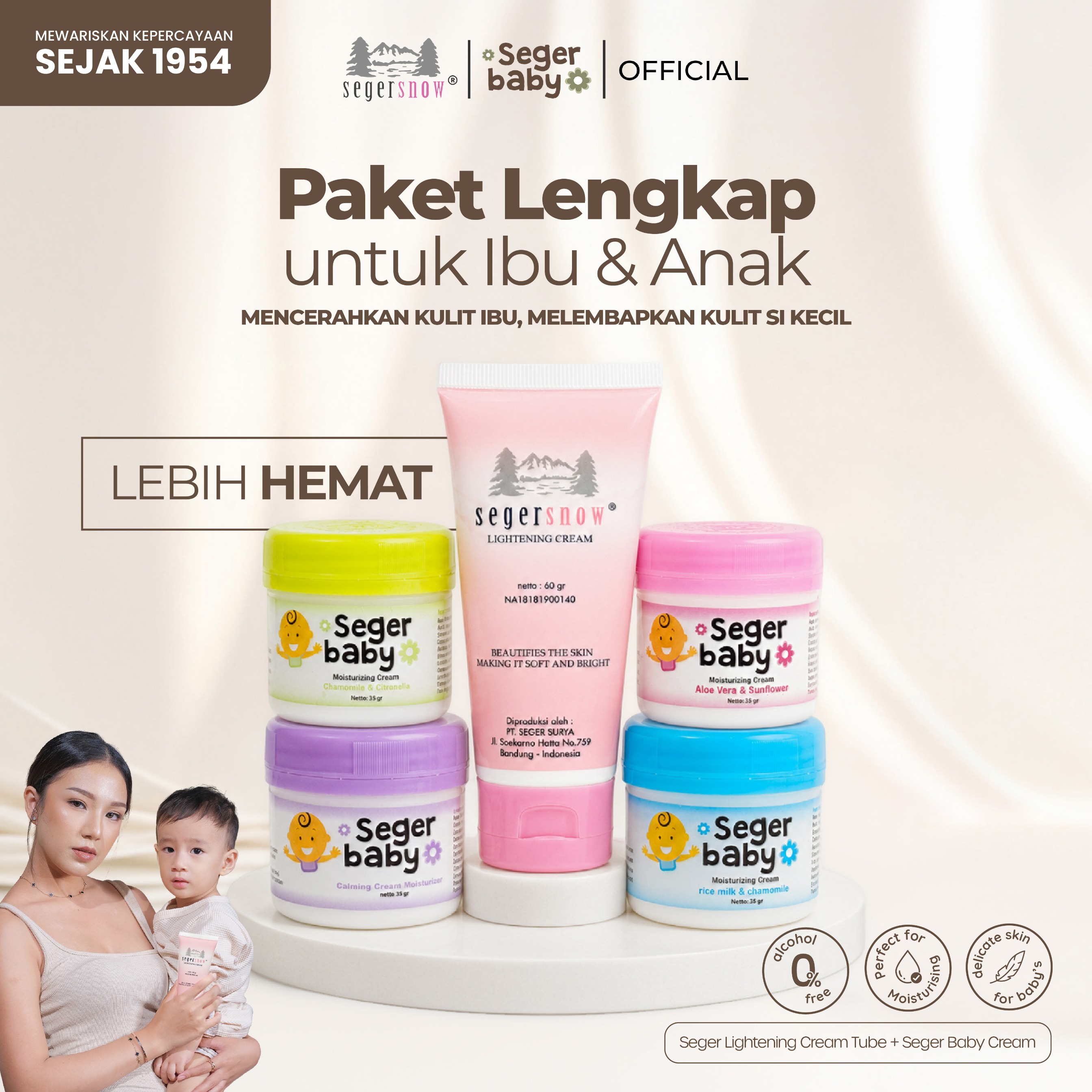 Seger Snow & Seger Baby Paket Perawatan Ibu & Anak | Mencerahkan dan Melembabkan Wajah | Meratakan Warna Kulit | Skincare Anak