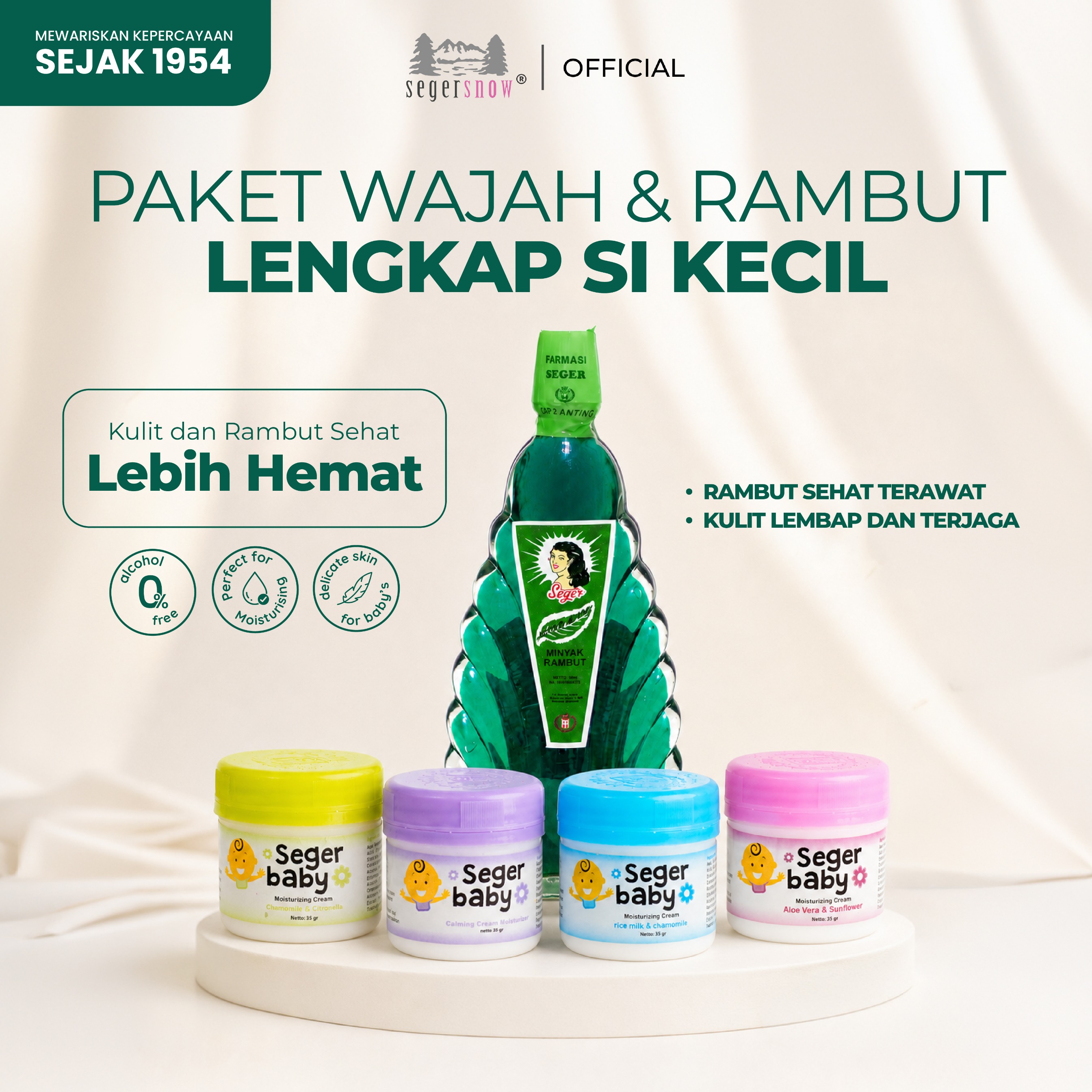 Seger Snow 2in1 Bundle Urang Aring Kerang Besar 50ml & Seger Baby Moisturizer Cream | Perawatan Rambut & Wajah Menyuburkan, Melembapkan & Mencerahkan