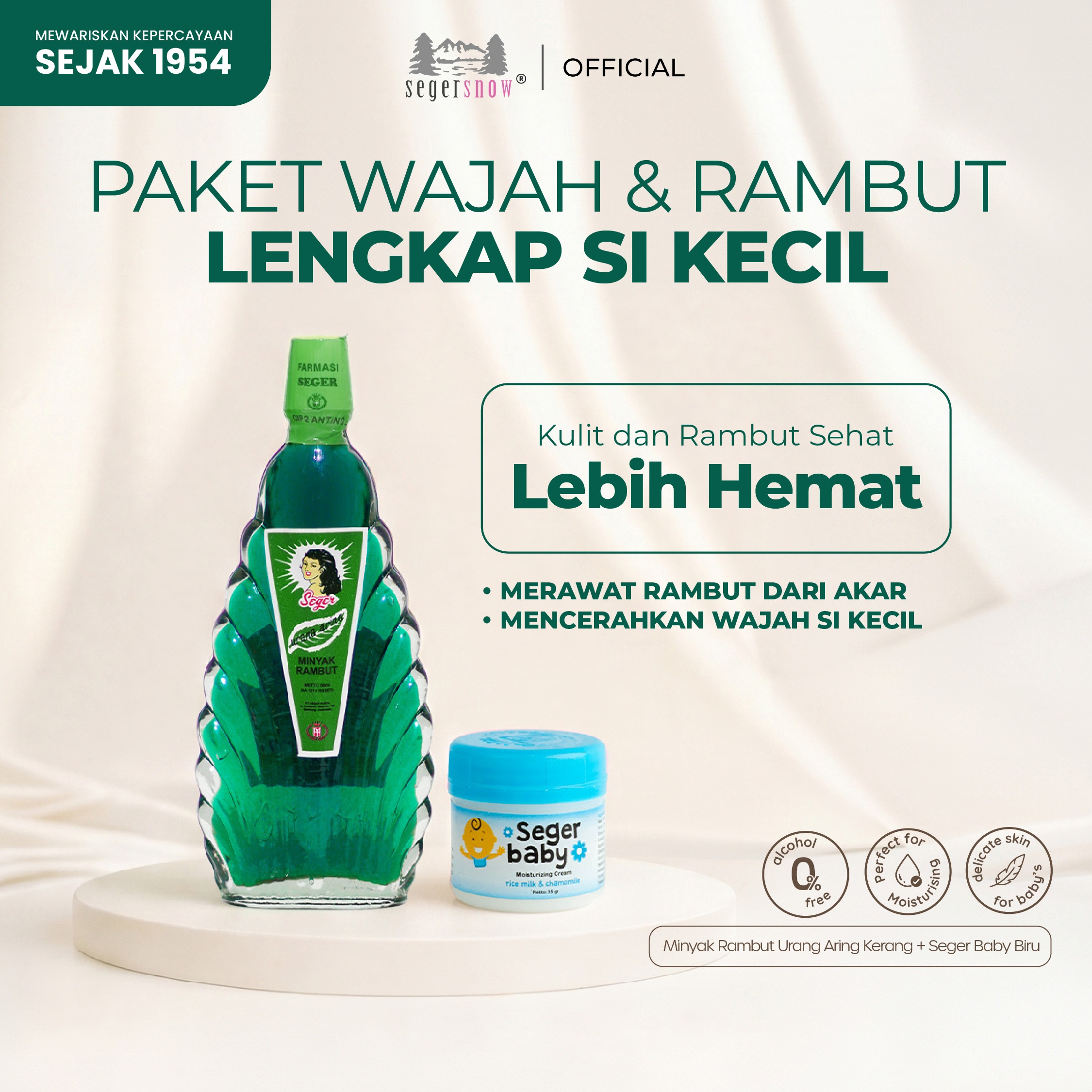 Seger Snow 2in1 Bundle Urang Aring Kerang Besar 50ml & Seger Baby Moisturizer Cream | Perawatan Rambut & Wajah Menyuburkan, Melembapkan & Mencerahkan