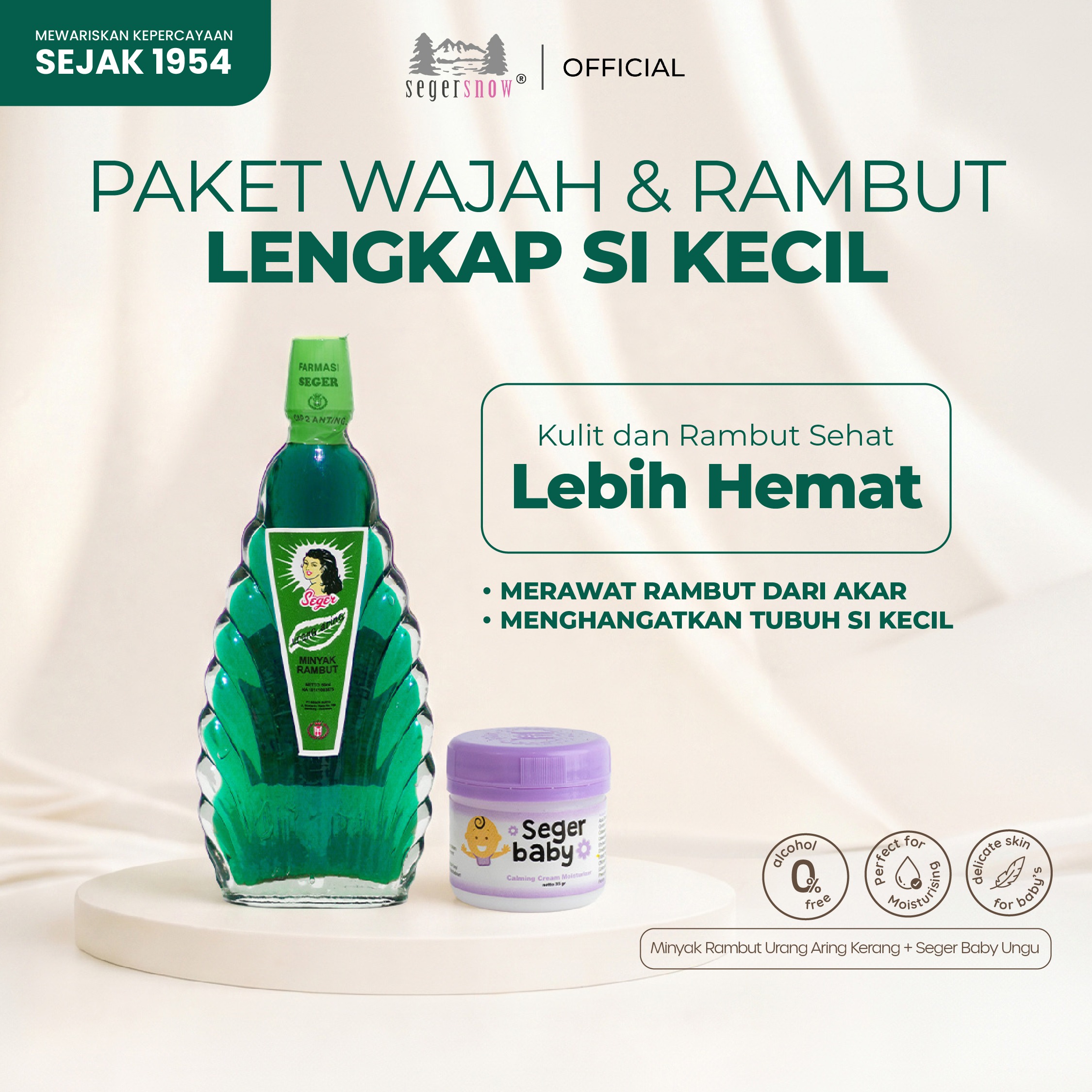 Seger Snow 2in1 Bundle Urang Aring Kerang Besar 50ml & Seger Baby Moisturizer Cream | Perawatan Rambut & Wajah Menyuburkan, Melembapkan & Mencerahkan