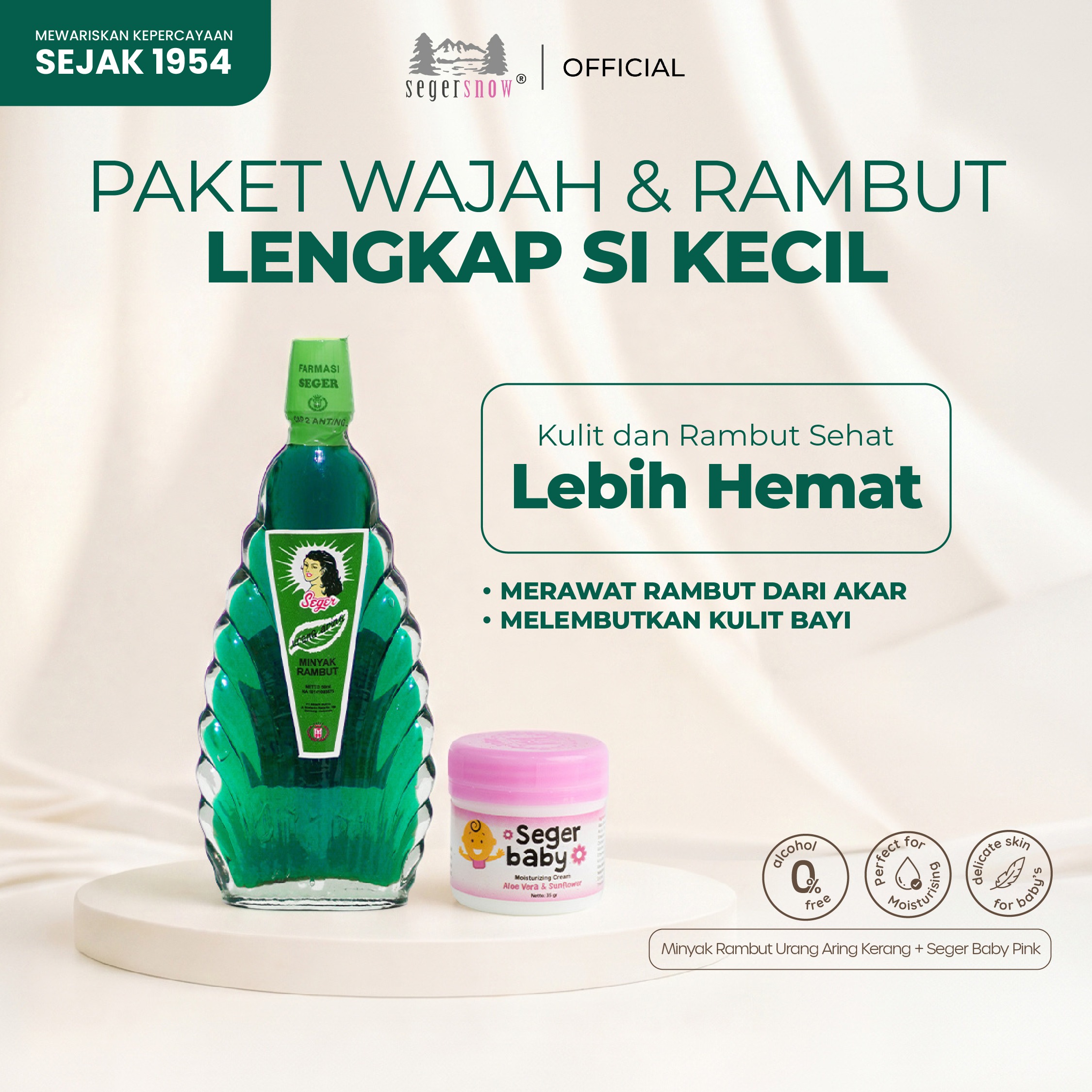 Seger Snow 2in1 Bundle Urang Aring Kerang Besar 50ml & Seger Baby Moisturizer Cream | Perawatan Rambut & Wajah Menyuburkan, Melembapkan & Mencerahkan