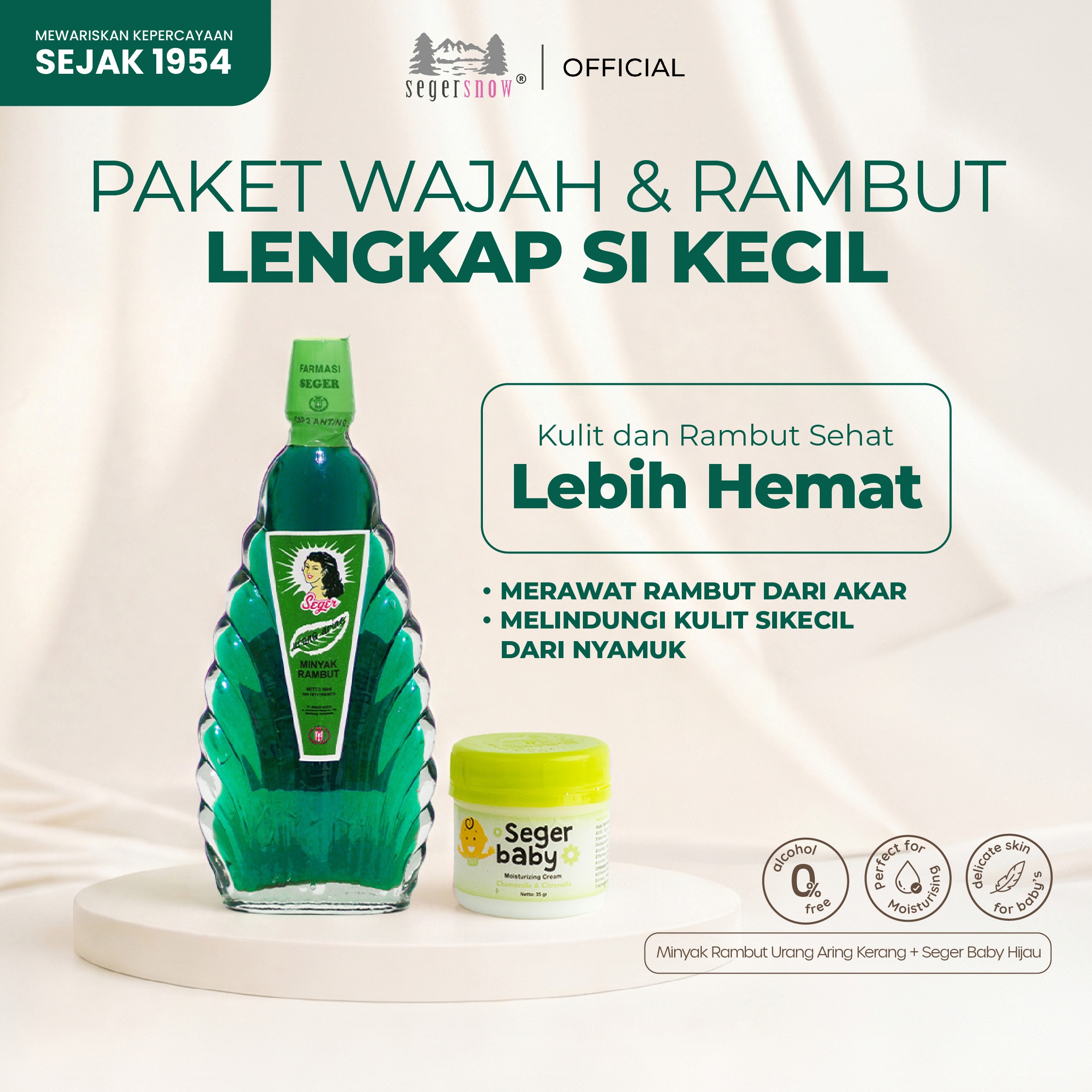Seger Snow 2in1 Bundle Urang Aring Kerang Besar 50ml & Seger Baby Moisturizer Cream | Perawatan Rambut & Wajah Menyuburkan, Melembapkan & Mencerahkan