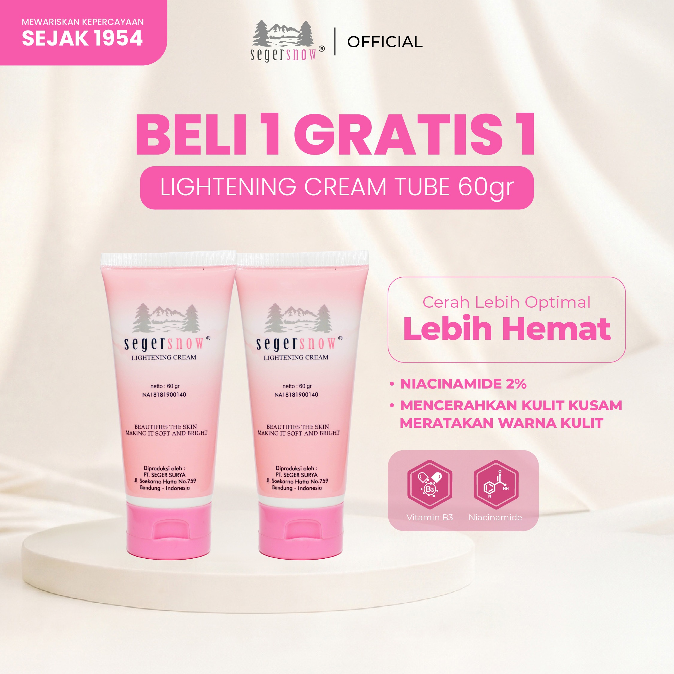 (BELI 1 GRATIS 1) Seger Snow Lightening Cream Tube 60gr