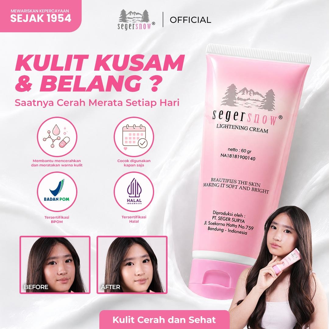 Seger Snow Bundle 2in1 Ibu & Anak | Paket Krim Lightening Cream 60gr & Seger Baby Moisturizing Cream 35gr | Melembabkan Mencerahkan Kulit BPOM & HALAL