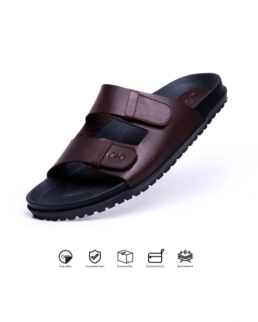 Kosong.Ltd Sandal Selop Pria - Wanita Origin - Black Brown Slide Premium Leather/ Elegant/ Casual