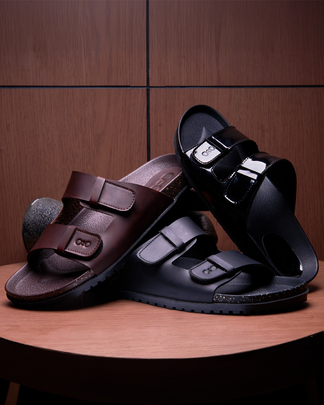 Kosong.Ltd Sandal Selop Pria - Wanita Origin - Black Brown Slide Premium Leather/ Elegant/ Casual
