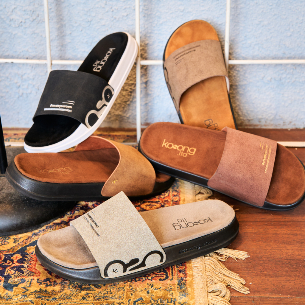 Kosong.Ltd Sandal Pria Wanita Ease Suede - Oat Tan Black