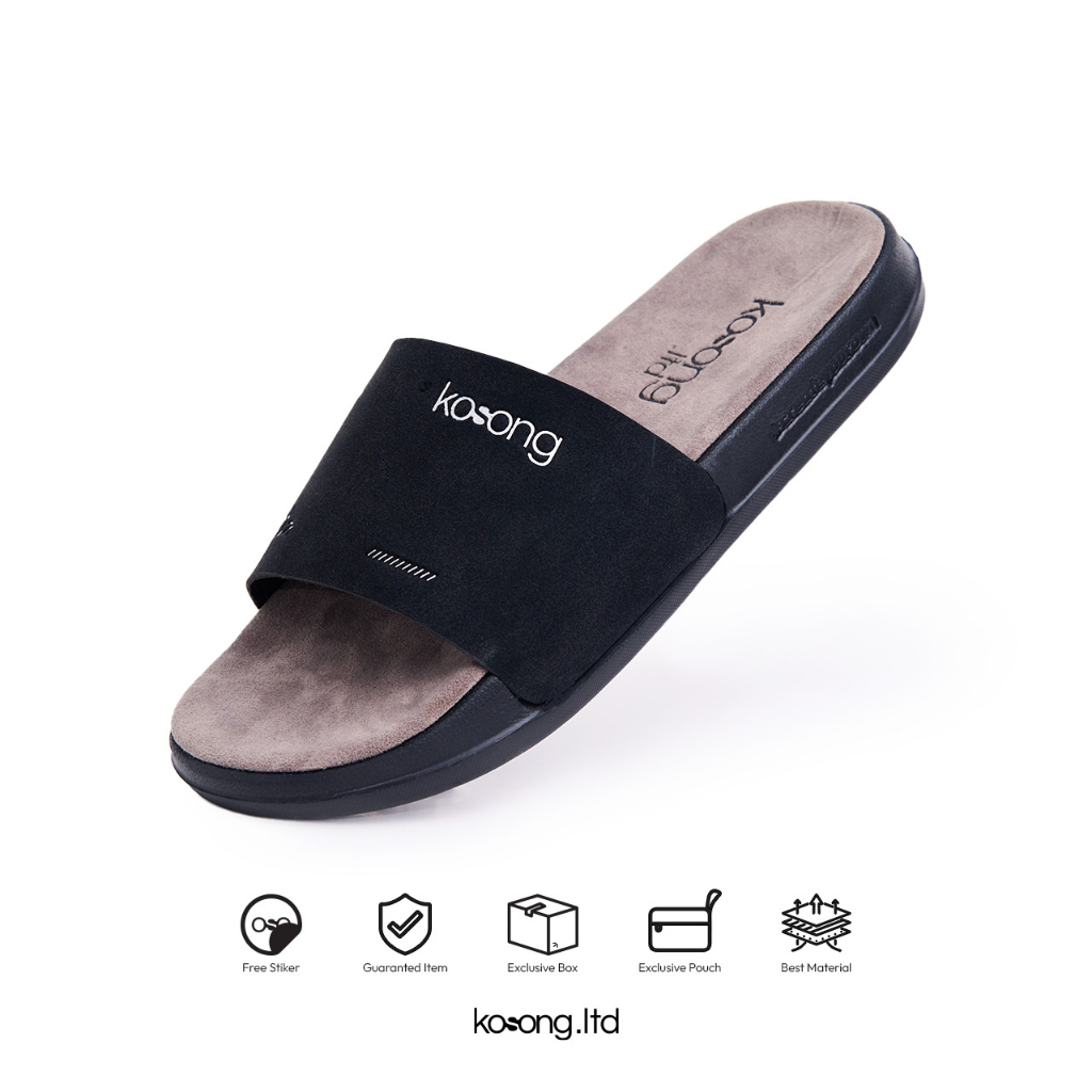 Kosong.Ltd Sandal Pria Wanita LUXE Suede - Black Grey Black