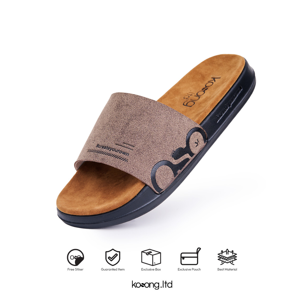 Kosong.Ltd Sandal Pria Wanita Ease Suede - Oat Tan Black