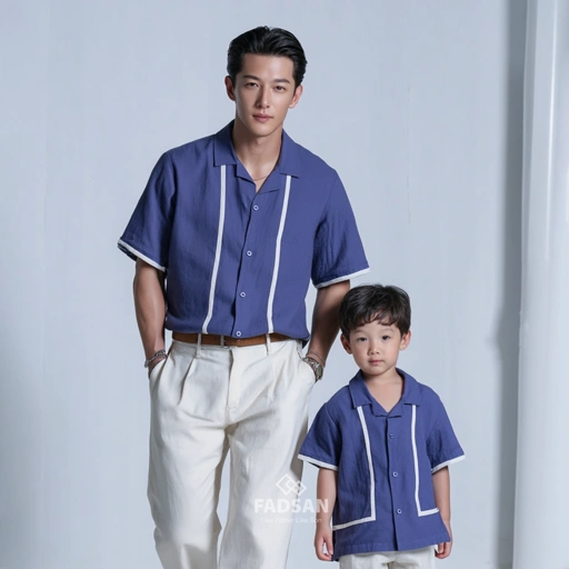 Image of Greece Shirt Couple Ayah Dan Anak Light Denim Blue