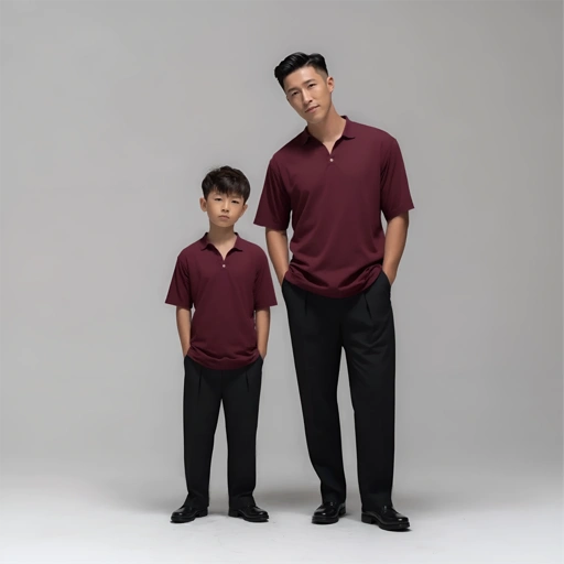 Image of Palta V Shirt Couple Ayah & Anak – Kemeja V-Collar Minimalis Warna Wine Maroon