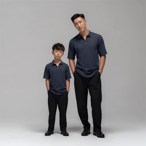 Image of Palta V Shirt Couple Ayah & Anak – Kemeja V-Collar Minimalis Warna Bold Black