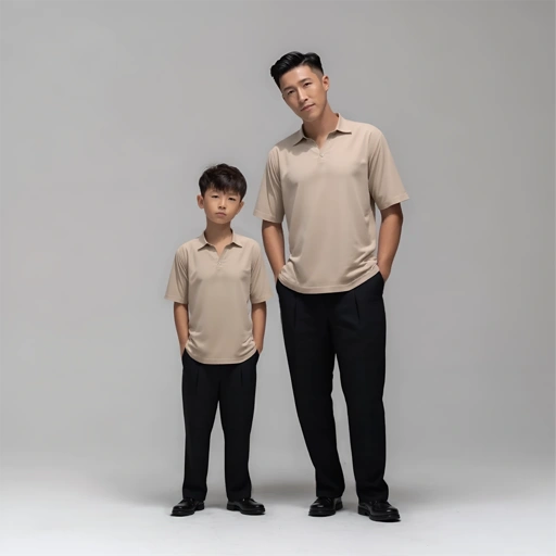 Image of Palta V Shirt Couple Ayah & Anak – Kemeja V-Collar Minimalis Warna Bittersweet Mocca