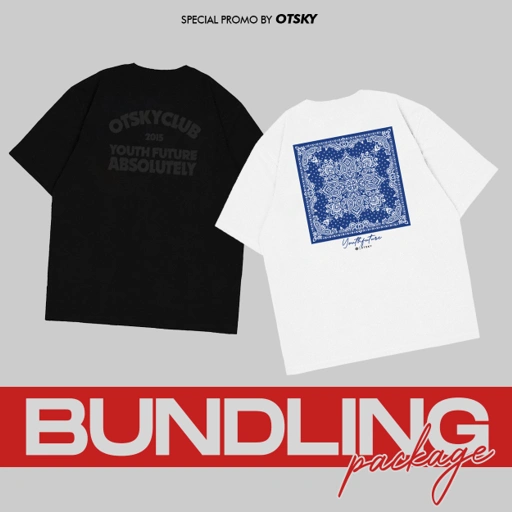 Image of Paket Special Bundling (Buy 1 Get 2 ) Otsky Kaos Pria Logo Absolute Future dan Bandana