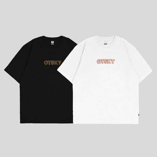Image of Otsky Kaos Pria Logo Flocking Lengan Pendek Katun 24s