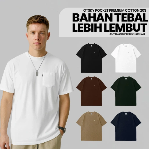 Image of Otsky Kaos Pria Pocket Katun 20s Dengan Gramasi 210gsm