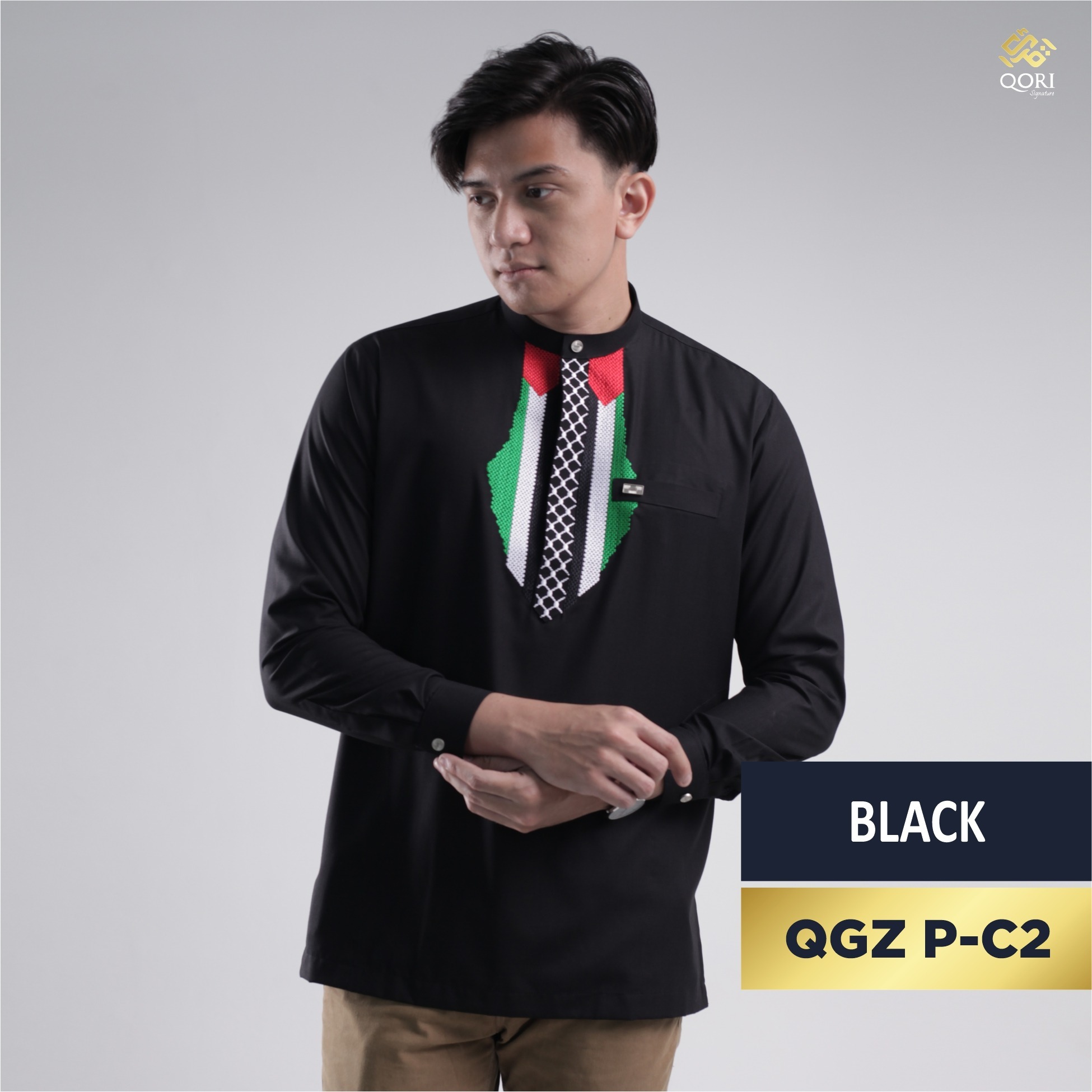 Qori Apparel SignaturePalestina Kemeja Koko Lengan Panjang QGZ-2