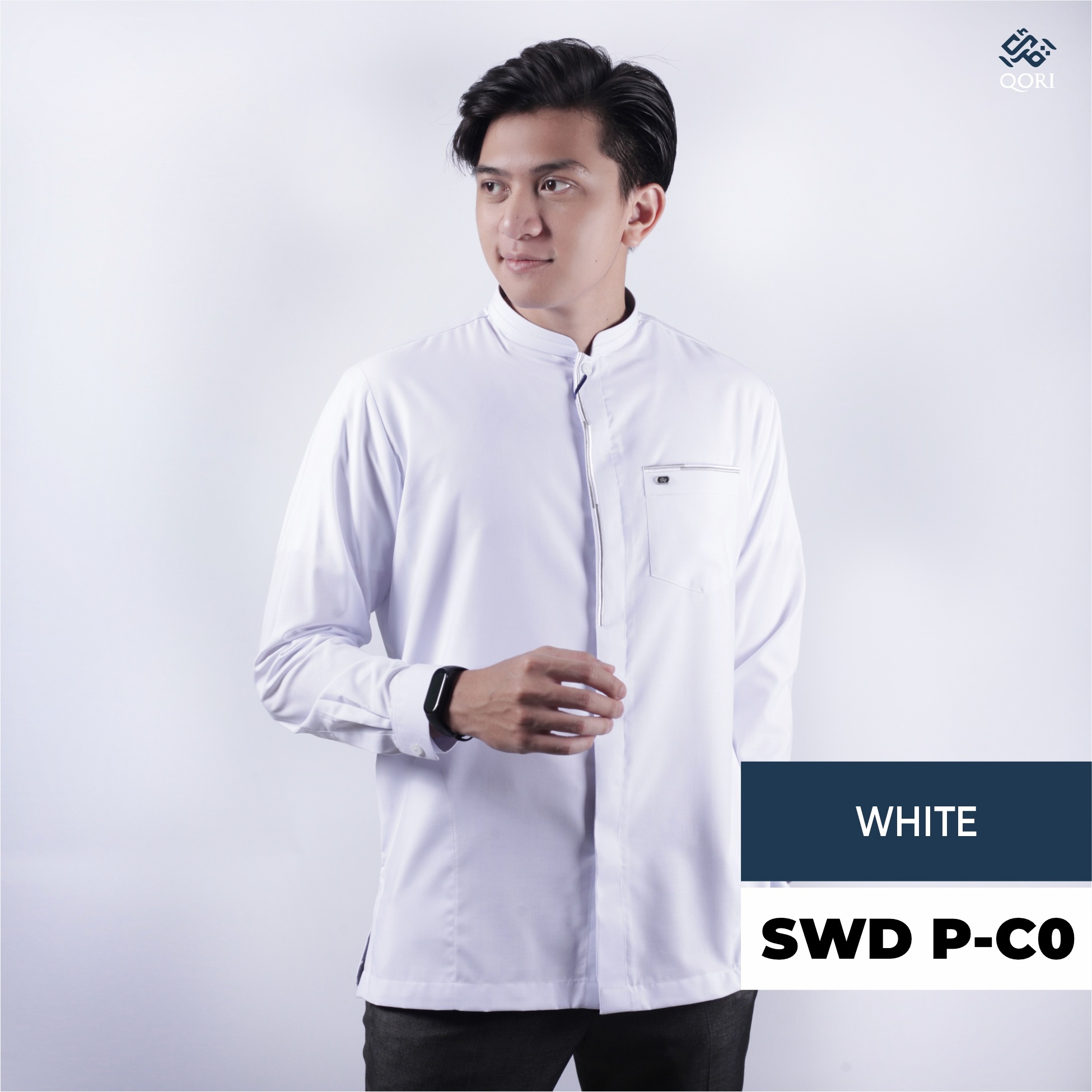 Qori Apparel Reguler Pria White Series Kemeja Koko Lengan Panjang - 25/26