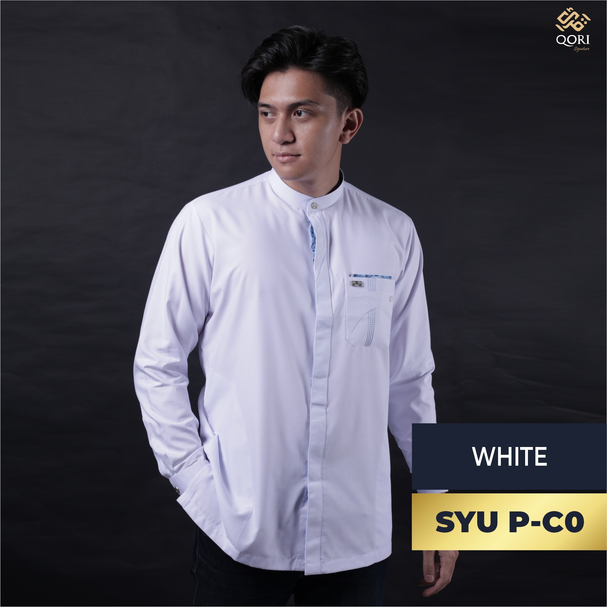 Qori Apparel Signature White Series Baju Koko Casual Pria Lengan Panjang (25/26)