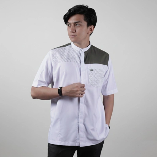 Image of Qori Apparel Signature White Series Baju Koko Casual Pria Lengan Pendek
