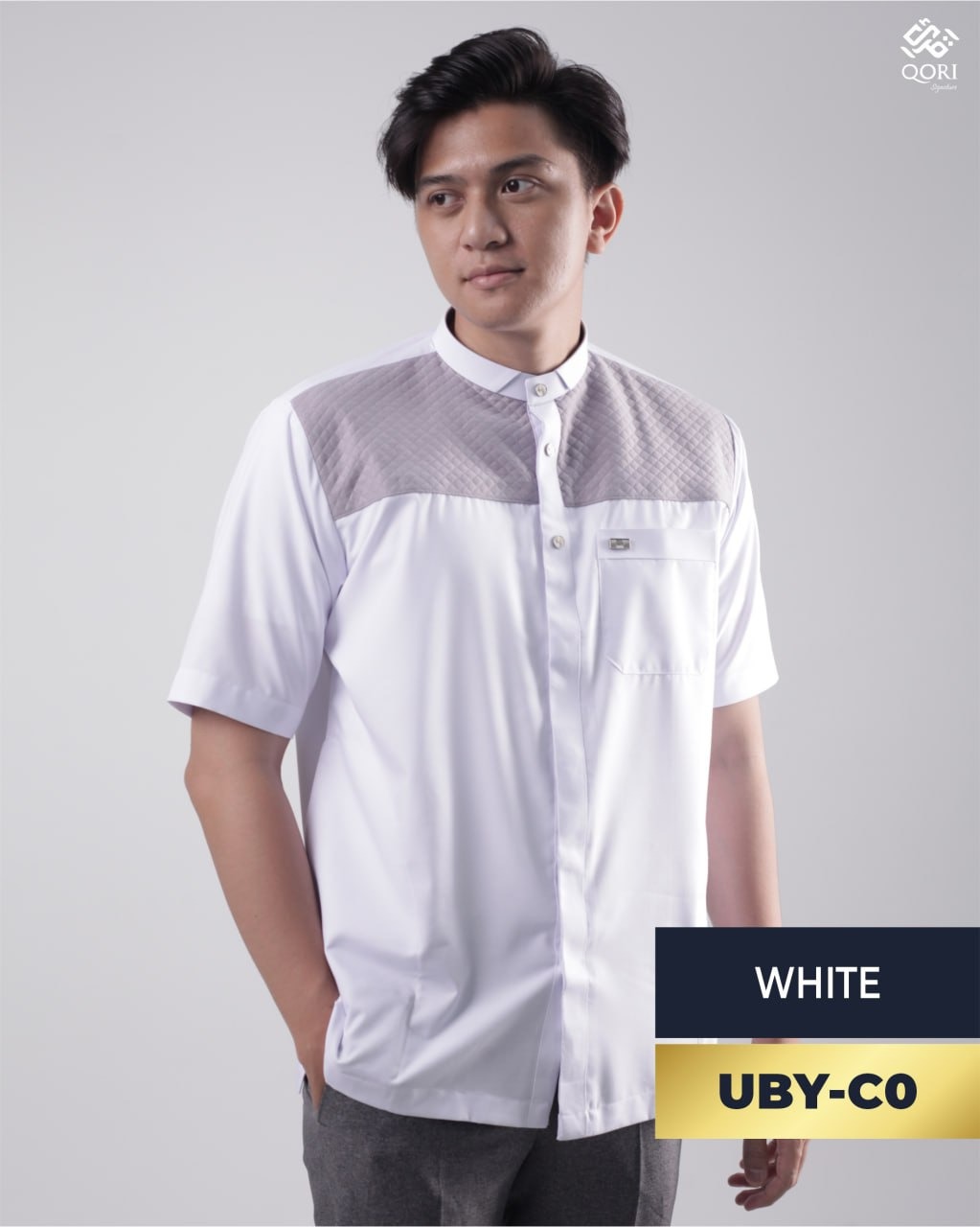 Qori Apparel Signature White Series Baju Koko Casual Pria Lengan Pendek (25/26)